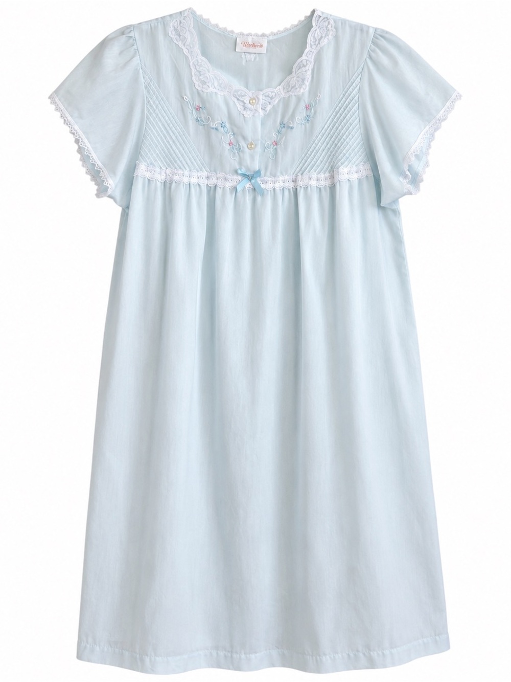 Vintage Embroidered Lace Trim Nightgown Sleep Dress Cottage Core Coquette
